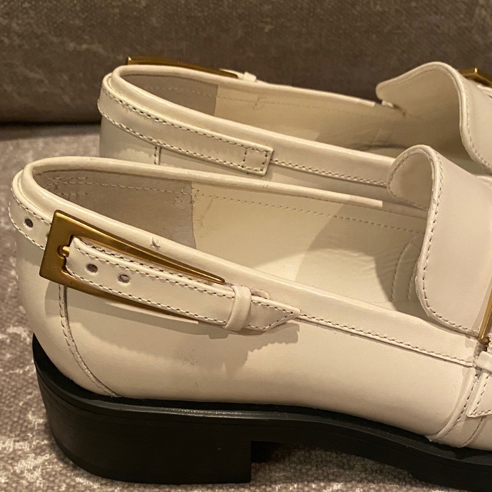 Vince Camuto Cream Loafers with Gold Buckle - Picture 2 of 8